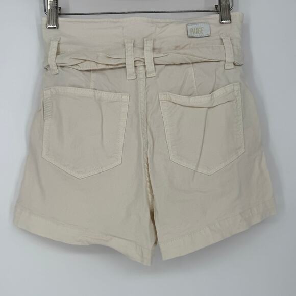 Paige Shorts Paperbag Waist Anessa Pleated High Waisted Sand Cream Size 25 - Picture 5 of 9